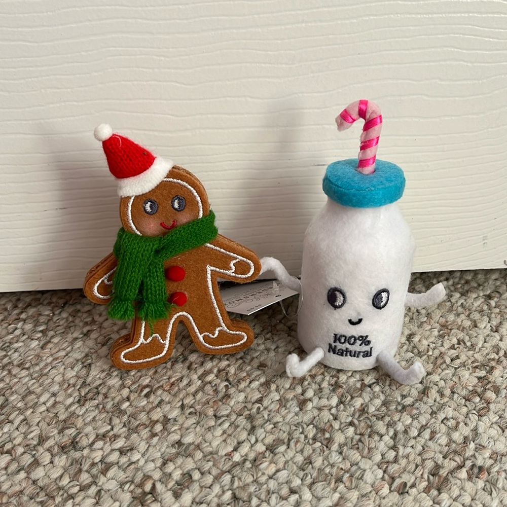 Felt gingerbread cookie and milk duo Christmas figurine